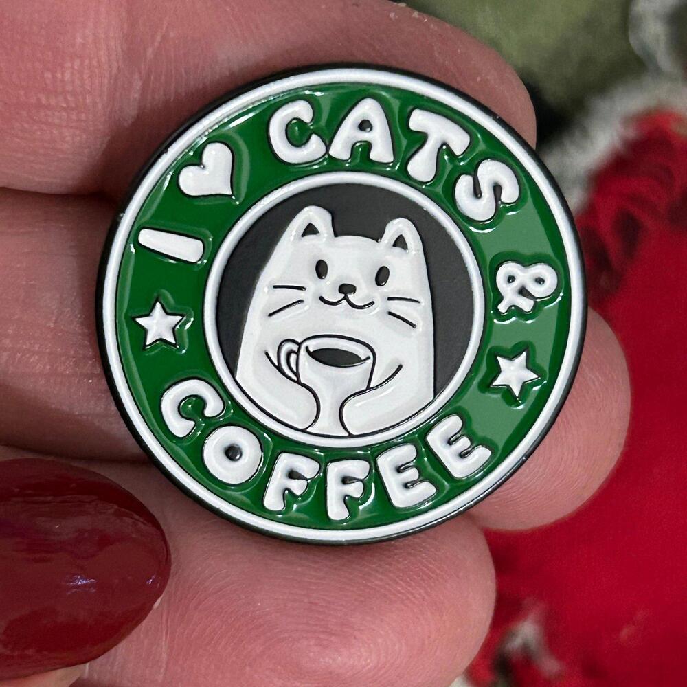 I Love ♥️ Cats and Coffee (Starbucks Parody) Enamel Pin